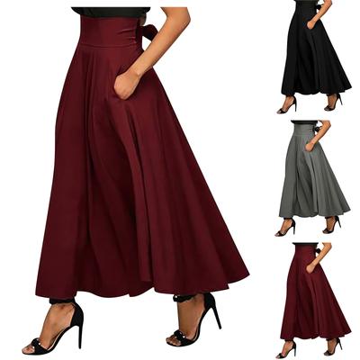 Moda feminina casual cor sólida bolso grande balanço saia de cintura alta