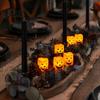 Realistic Flickering Flameless Candles 6 Pcs Battery Operated Tea Lights Orange Electric Fake Ghostly Patterned LED Candles Halloween Spooky Pumpkin