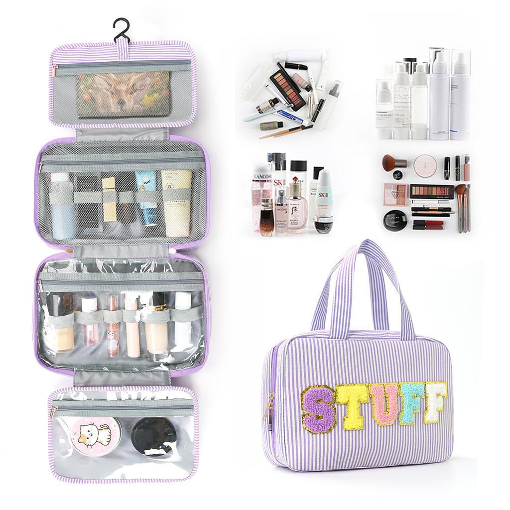 Polyester Travel Toiletry Bag With Dry Wet Separation And Hanging Design For Home And Travel Use