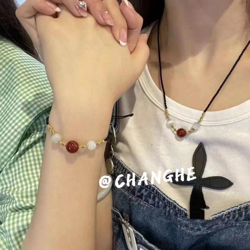 Chinese Safety Lock Beads Couple Braided Rope Necklace Female Niche Design High-end Clavicle Chain Pendant Light Luxury Neck Chain