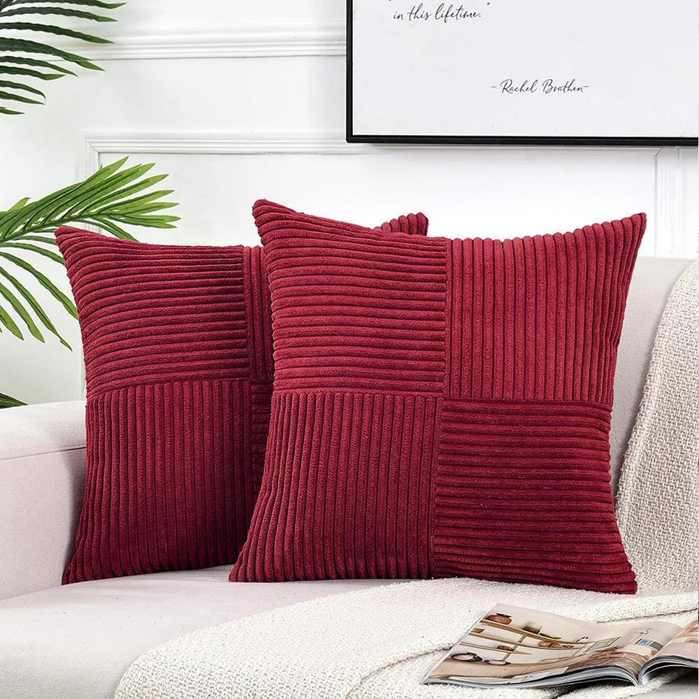 Beige Throw Pillow Covers 18x18inch 45x45CM Solid Corduroy Striped Cross Patchwork Textured Cushion Covers Home Decor for Couch