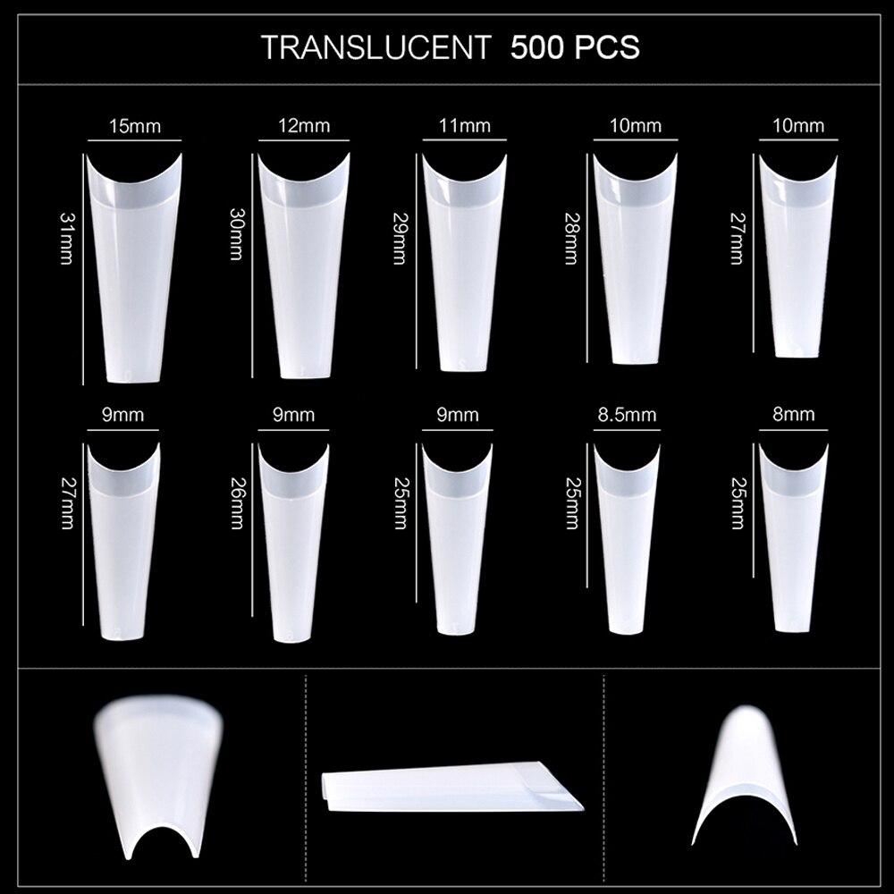 kads 500pcs Traceless Shallow Cover False Nail Tips White Nature Clear 10 Sizes Nail Art No-Crease Fake Nails Manicure Tools