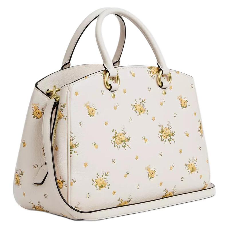 Coach Savannah 36 Stampa Floreale Logo Pelle Granata Borsa a Spalla Crossbody Tote Grande Donna Bianca con Giallo