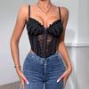 Transparent Lace Flower Camisole Ruffle Suspender Vest Spicy Girl Style Slim Crop Tops  Ladies