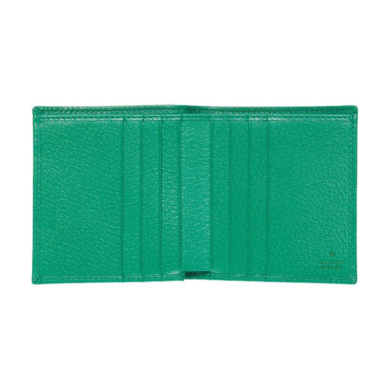 Gucci Double G Logo Flip Closure Bi-fold Crystal Canvas with Leather Piping Canvas Bag Wallet Men's Green
