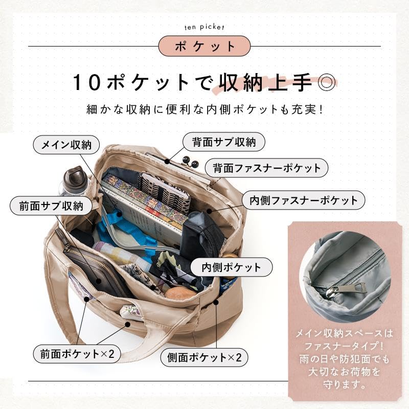 Neorry Women's A4 Tote Bag, Large, Lightweight, Nylon, Multifunctional, with Pockets, Solid Color, Stylish, Cute