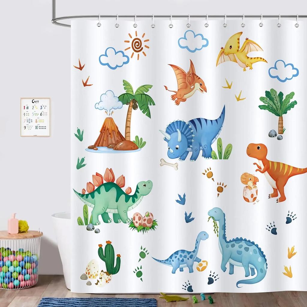 Cartoon Animal Alphabet Shower Curtain Kids ABC Educational Learning Tools Baby Girls Boys Colourful Bath Curtain Bathroom Dec