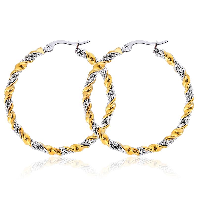 Stainless Steel Double Color Earrings For Women Female Twist Titanium Steel Hoop Earring Exaggerate Trendy Jewelry Accessories