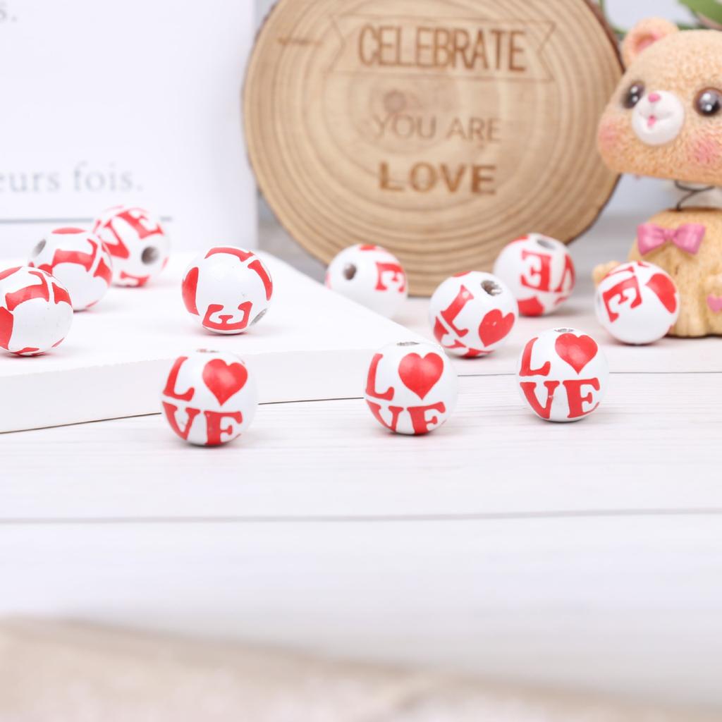 Valentine'S Day Love Wooden Beads Home Decoration Colorful Wooden Beads Wreath Accessories Diy Fringed Hemp Rope Wooden Beads String