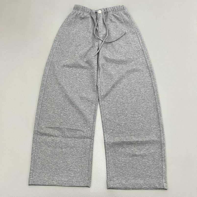 

Contrast Color Curved Waist Straight-Leg Women s Pants with Pockets and Drawstring Large сірий колір