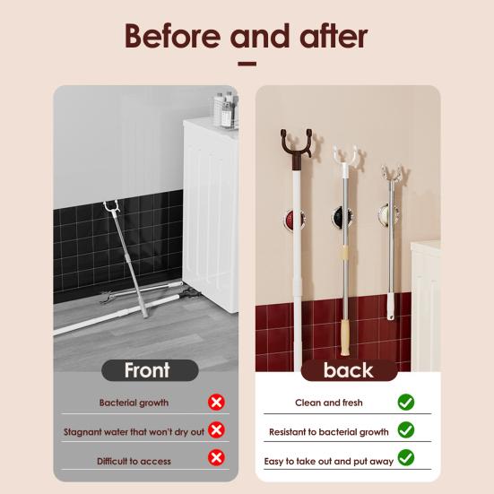 Multi-functional Magnetic Storage Rack No Drilling Adhesive Space Saving Clothes Hook Pole Electric Toothbrush Toilet Brush Broom Organizer Holder
