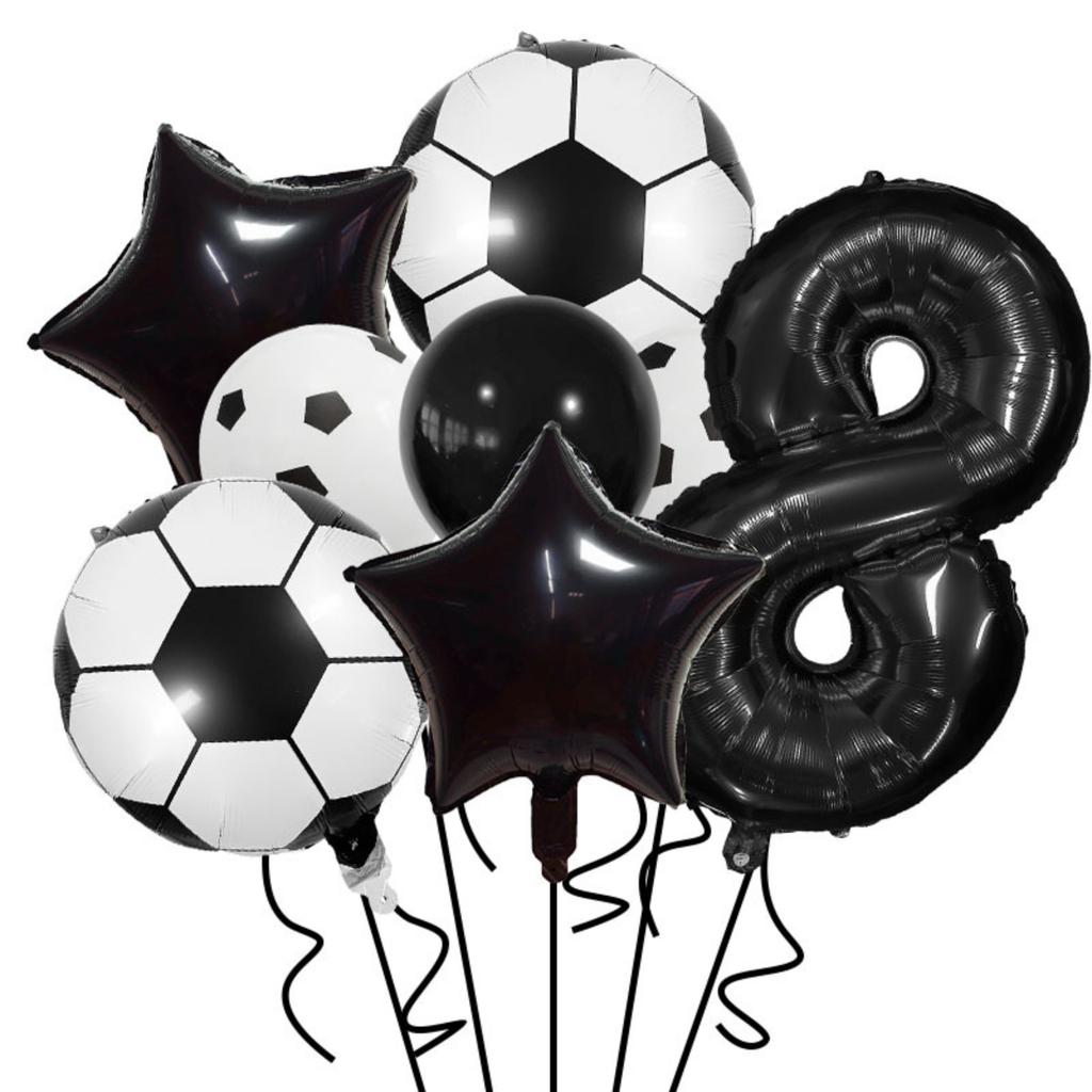 Soccer Party Balloon Set 7 Pieces Includes Soccer Ball Star Number Foil Balloons and Latex Balloons for Sports Event Decoration