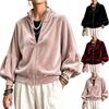 Damenmode Farbe Samt Reißverschluss Strickjacke Jacke mit Stehkragen für Freizeitkleidung