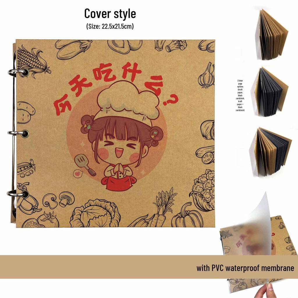 Hand-Painted Homemade Family Recipe Book - DIY Handwritten Kraft Paper Album