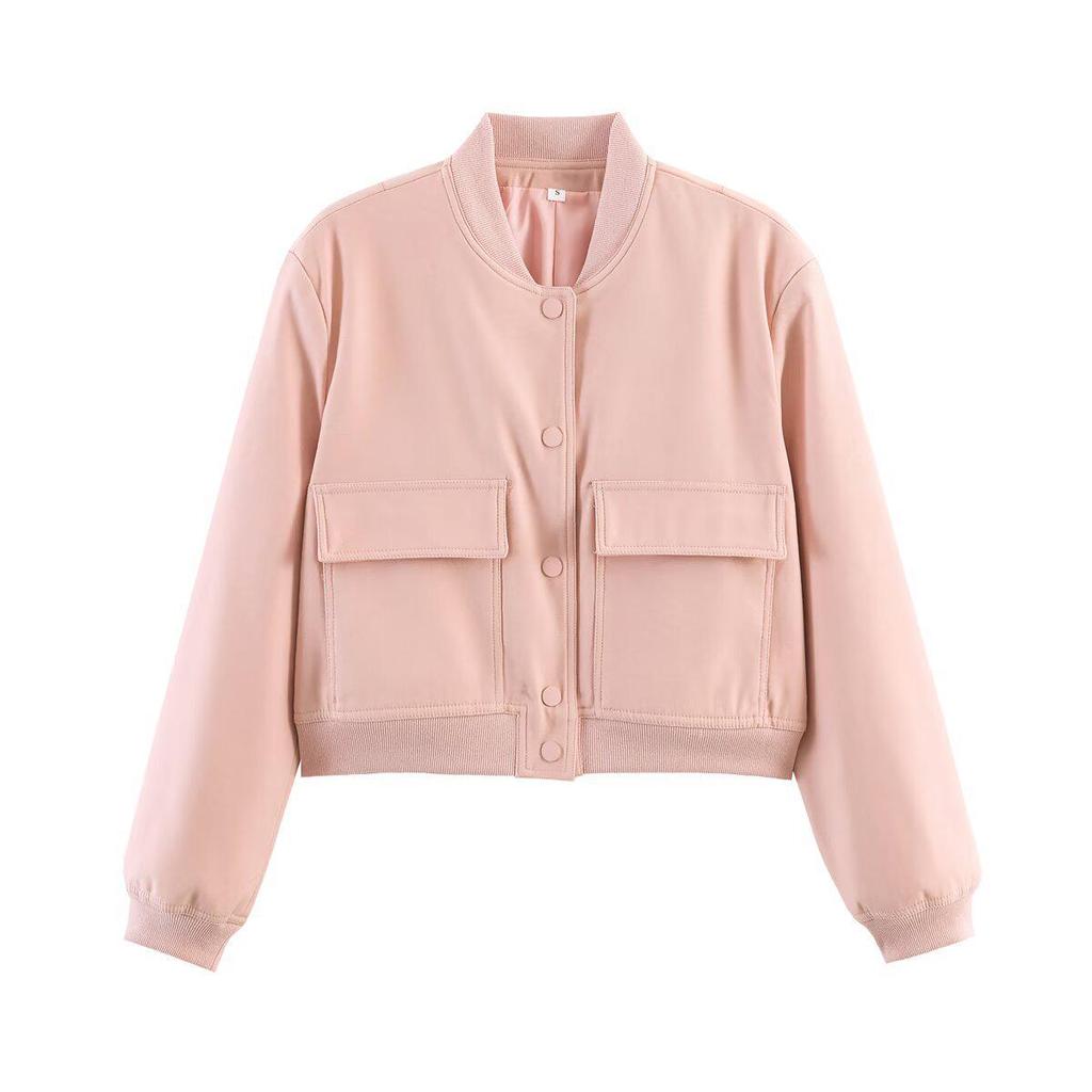 2024 Spring Women's European & American Style Stand-up Collar Jacket with Large Pockets (A19621)