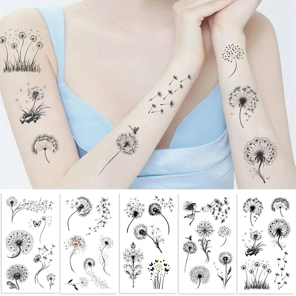 New Black and White Dandelion Series Tattoo Stickers Waterproof Party Gift Funny Face Stickers