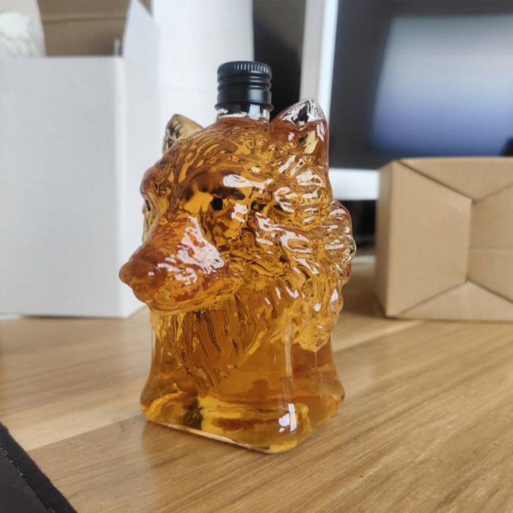 Nová láhev na whisky s vlčí hlavou Procesní láhev z vysoce borosilikátového skla Láhev ve tvaru zvířete Domácí dekorace