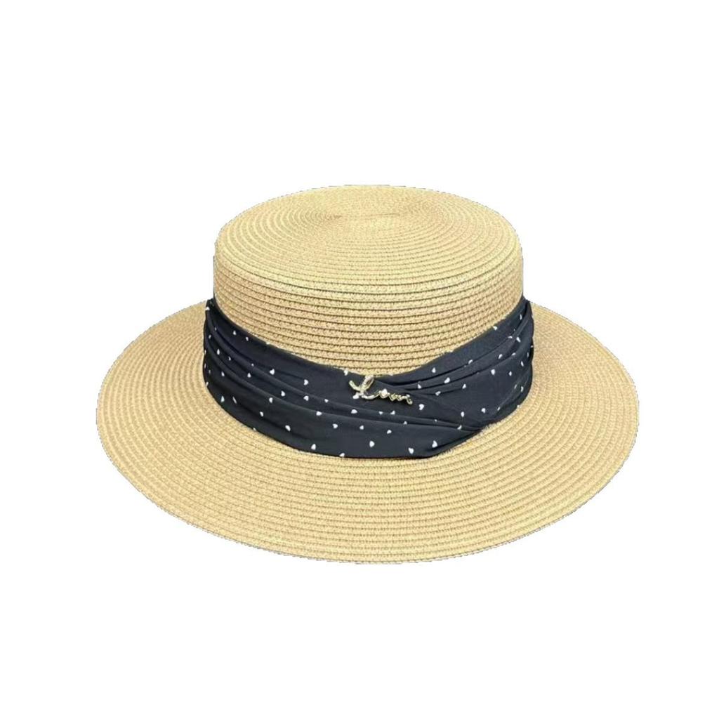 Trendy Elegant Versatile Straw Hat Seaside Beach Sunscreen Sun Hat British Top Hat Sun Hat Flat Top Hat