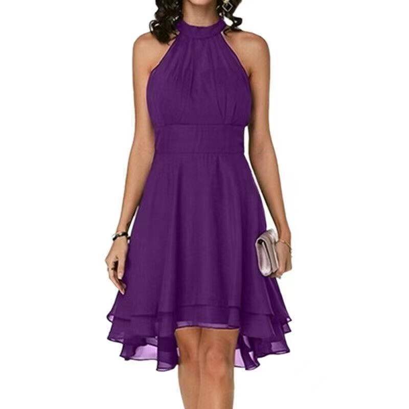 Elegant Linen Sleeveless Dress With Flowy Chiffon Fabric For Office And Casual Wear