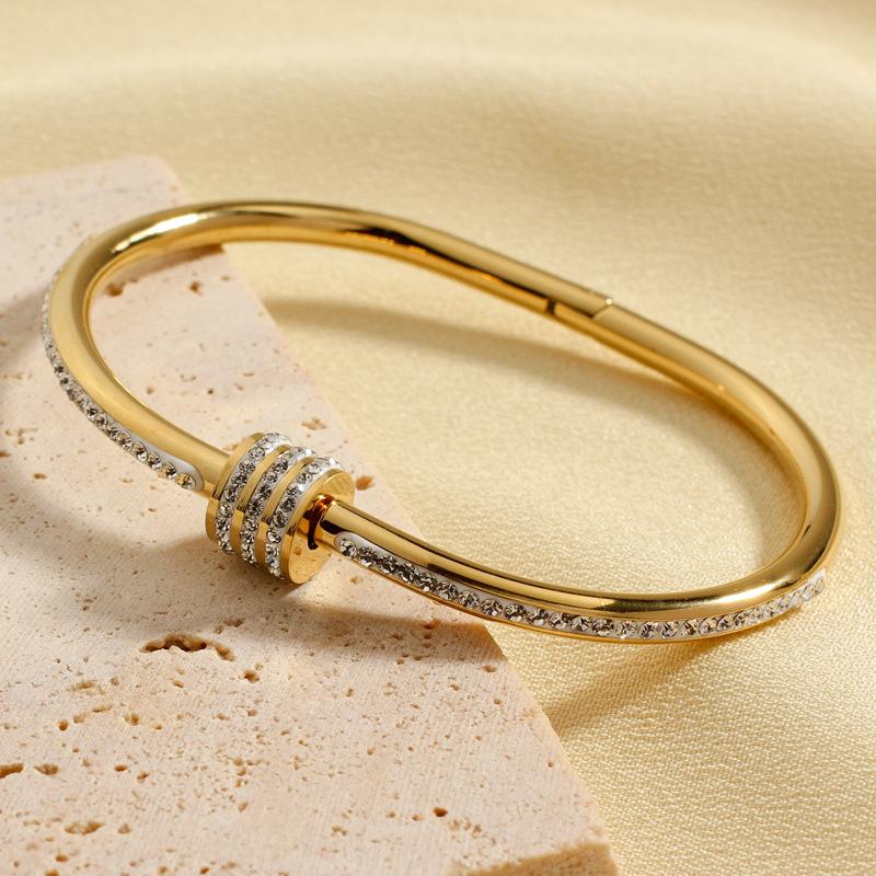 HtpweStainless Steel Small Waist Inlaid Zirconium Bracelet Women 18k Plated Couple Holiday Gift Bracelet Party Daily Zircon