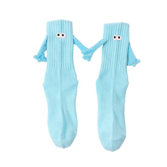 Magnetic Holding Hands Socks Fun Crew Socks with 3D Eyes Stretchy Interacting Socks for Women Men Teens Couples Friends Gifts