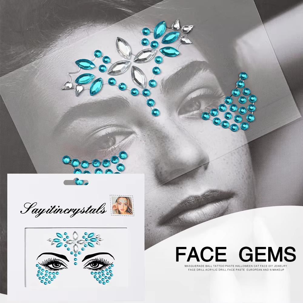 Eco-Friendly Fashion 3D Mermaid Face Gem Crystal Rhinestone Temporary Tattoo Stickers Shiny Glitter for Festival Prom Party