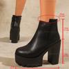 British Style Side Zipper High Heel Boots Street Style Chunky Heeled Ankle Boots for Women Leather Black Thick Bottom Botines