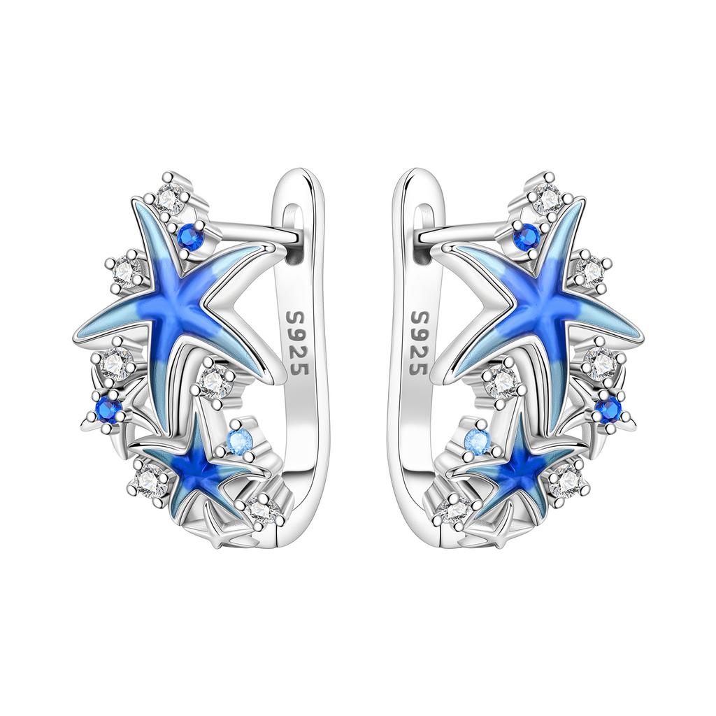 Orstarry 925 Silber Blauer Zirkon Sternenhimmel Ohrring Original Schmuck Creolen Damen Schmuck Party Trendige Geschenke