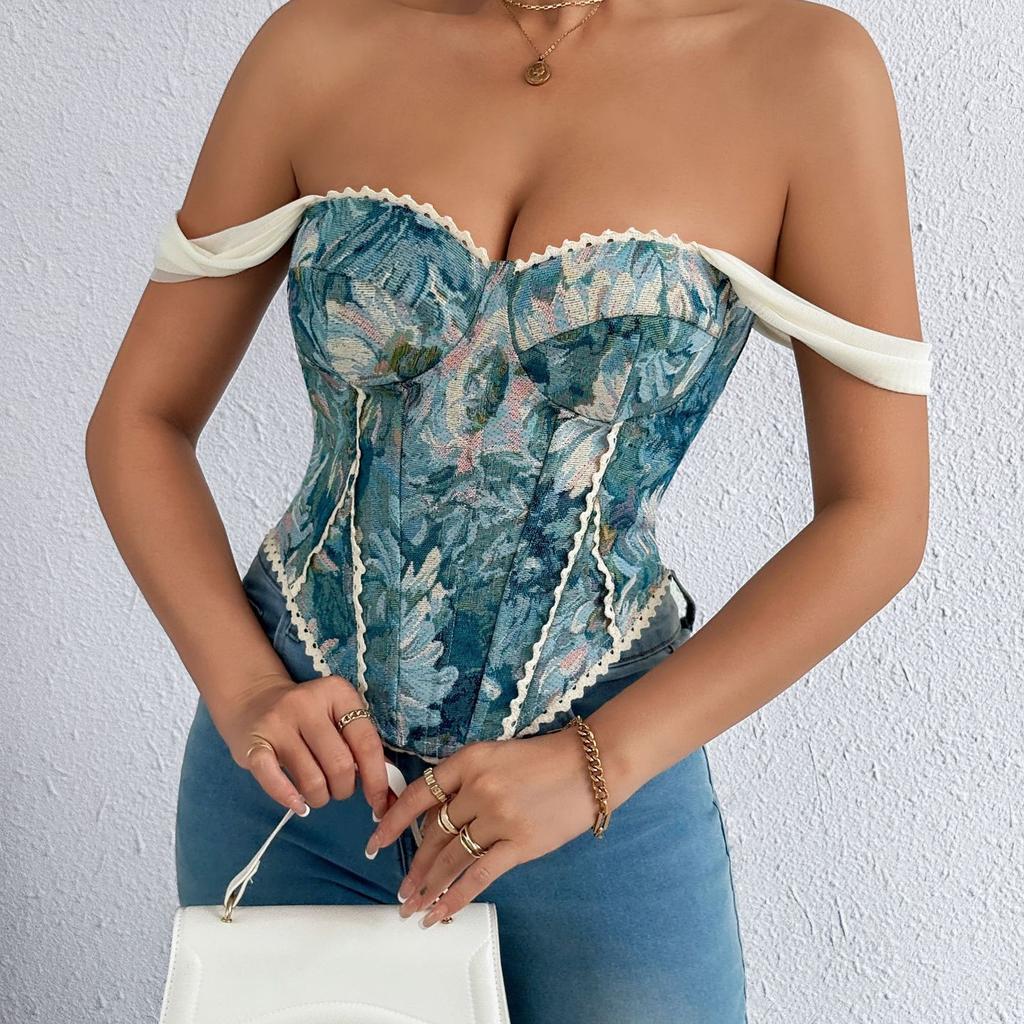 Amerikanischer Retro-Print Abend-Camisole-Träger Spitze Gespleißt Schlank Streetwear Floral Vintage Strand-Tanktop