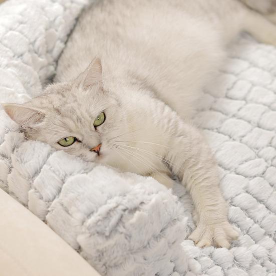 Dog Couch Bed Pet Calming Couch Plush Thermal Cat Bed with Anti-Slip Bottom Washable Removable Couch Protector Pet Bed for Sofa Bed Floor