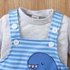 Spring Autumn Infant Boy Outfits Long Sleeve Striped T-shirt with Dinosaur Embroidery Bib Pants Two Piece Matching Clothing Set
