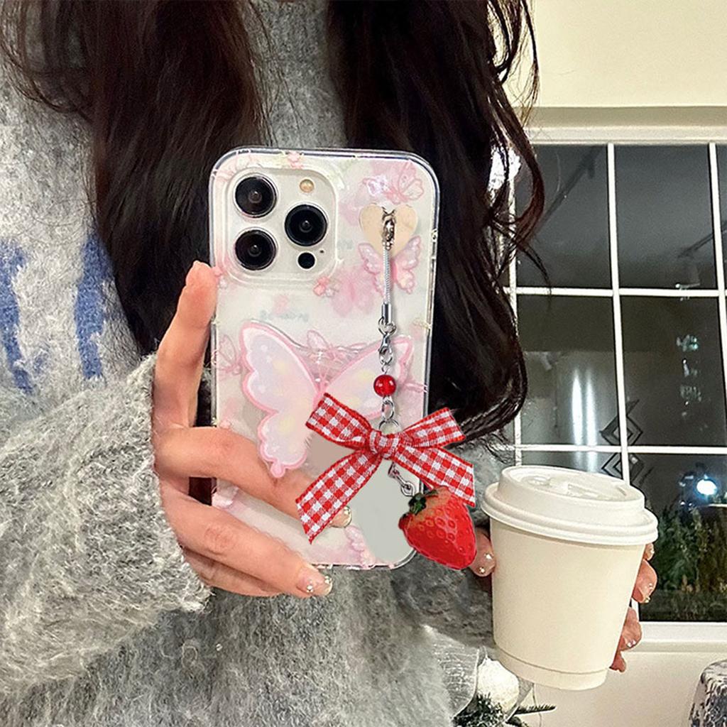 Cute Bowknot Phone Charm Handmade Strawberry Phone Pendant Tomato Phone Jewelry Resin Material for Woman Girls Teens