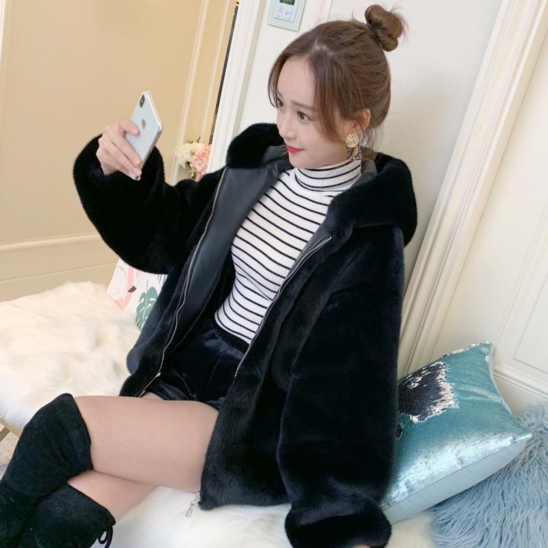 Autumn and Winter Plush Imitation Fur Coat Women's Imitation Mink Hair Loose Thickened Hooded