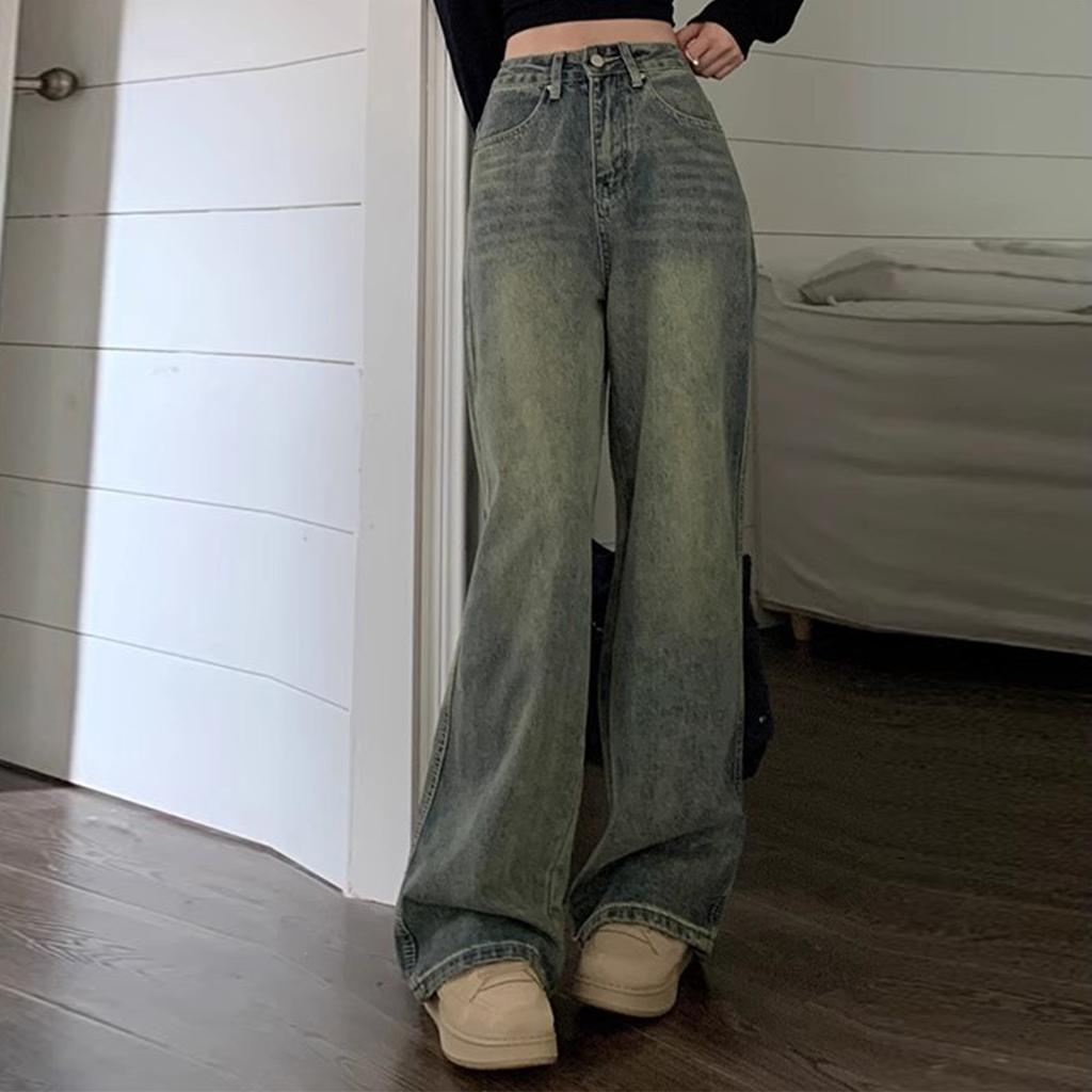 Loose Design,  Retro High Waisted Jeans, Women's Slimming And Drooping Feeling, Wide Leg Mopping Pants