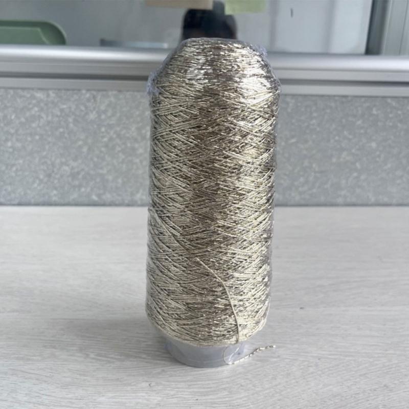 200g/Roll Metallic Crochet Thread, Sparkling Silver Polyester Yarn for Knitting, Weaving, Making Bag, Keychain Charm