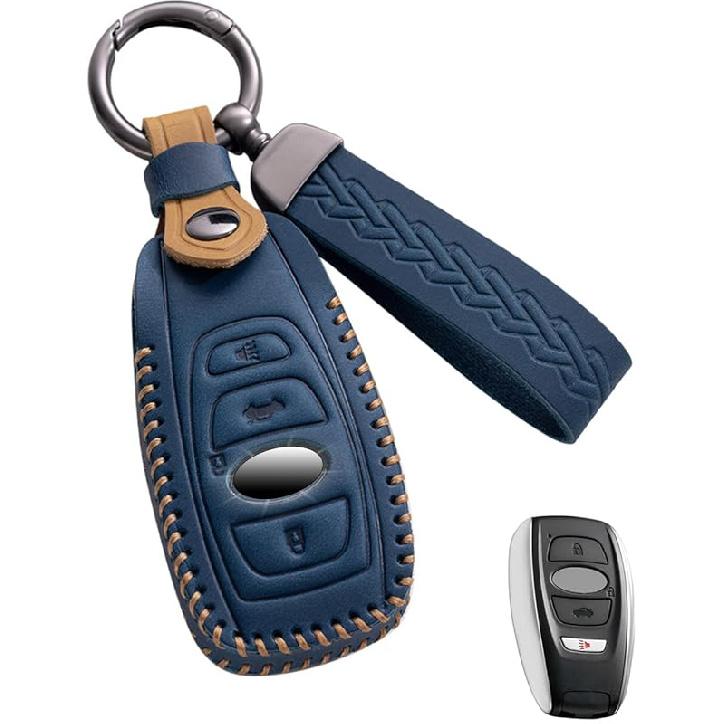 For Subaru Key Fob Cover Leather Car Key Case Keychain Fob Holder Compatible For Forester Impreza Outback Legacy STI WRX BRZ Crosstrek Ascent