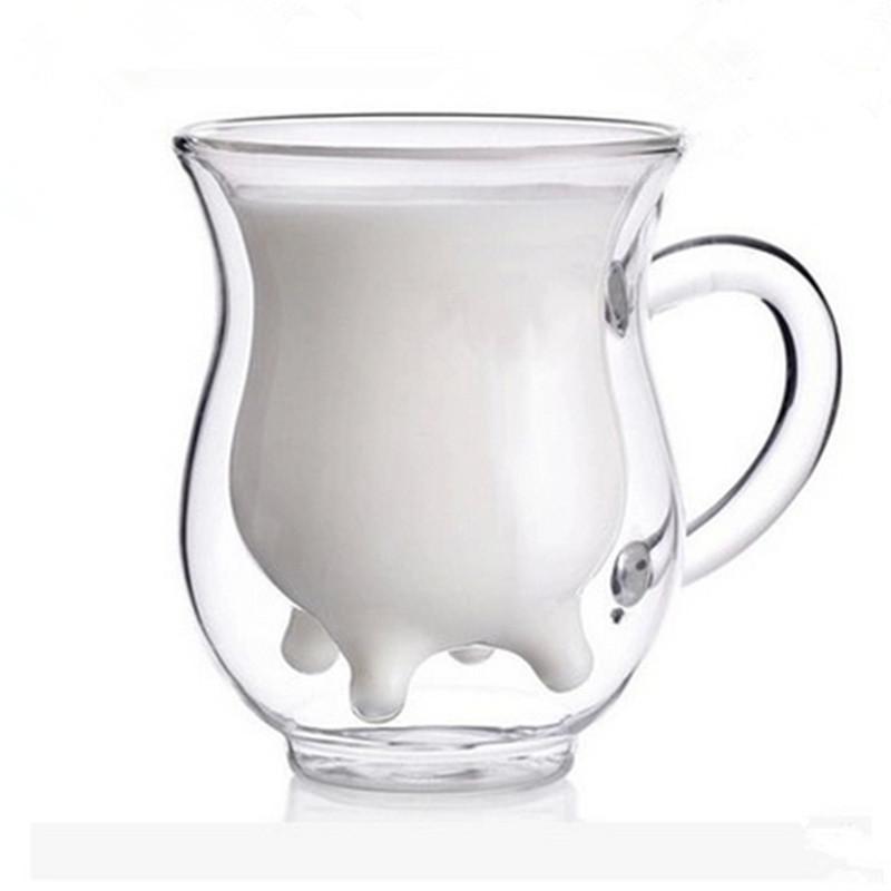 Creative Cow Double Layer Glass Creamer Cup 250ml Lovely Milk Jug Juice Tea Coffee Cup Clear Glass Mug Milk Frother Pitcher