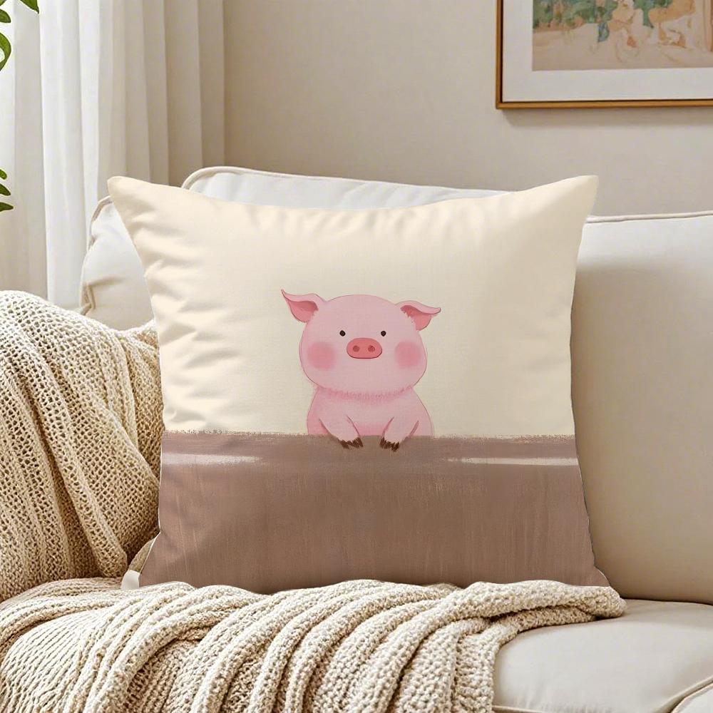 Pretty Elegant Cartoon Cute Pink Pig Cushion Cover Linen Pillowcase Soft  for Sofa Bed Home Room Decor