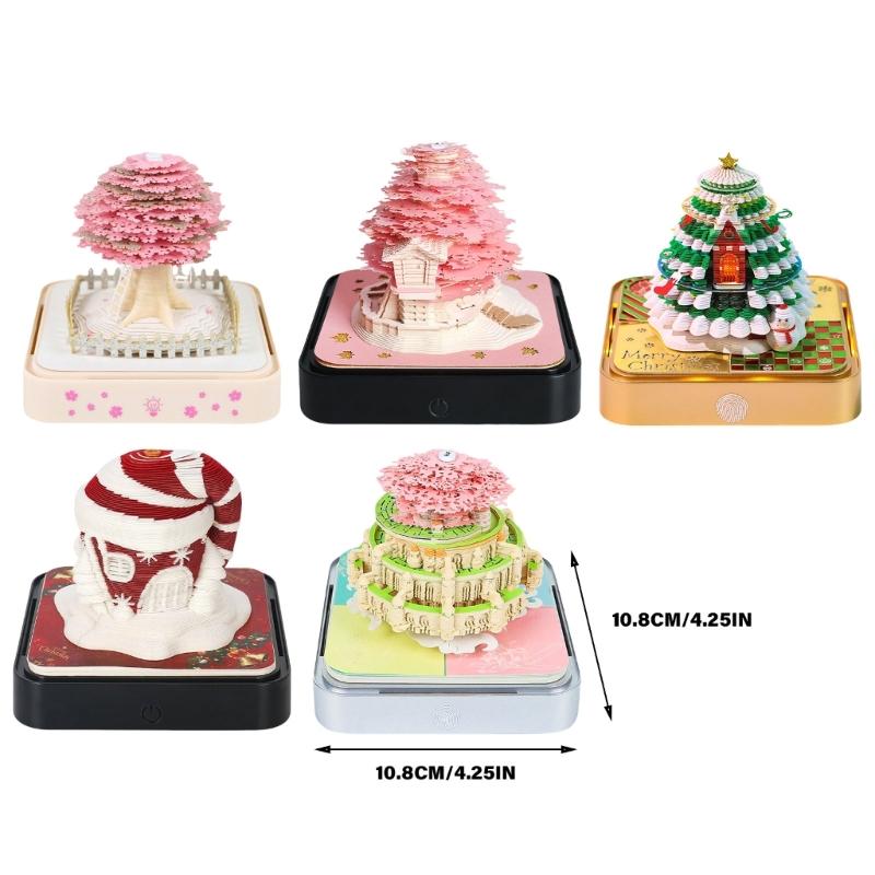 Festives 3D Paper Sculpture Calendar with LED Light 2025 Desk Memo for Everyday Use Notepad Carving Accessories