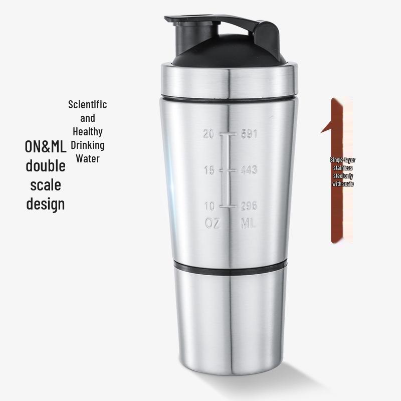 304 Edelstahl Shaker Becher mit Aufbewahrungsschicht - Doppelseitiger Protein Mixer für Sport und Fitness