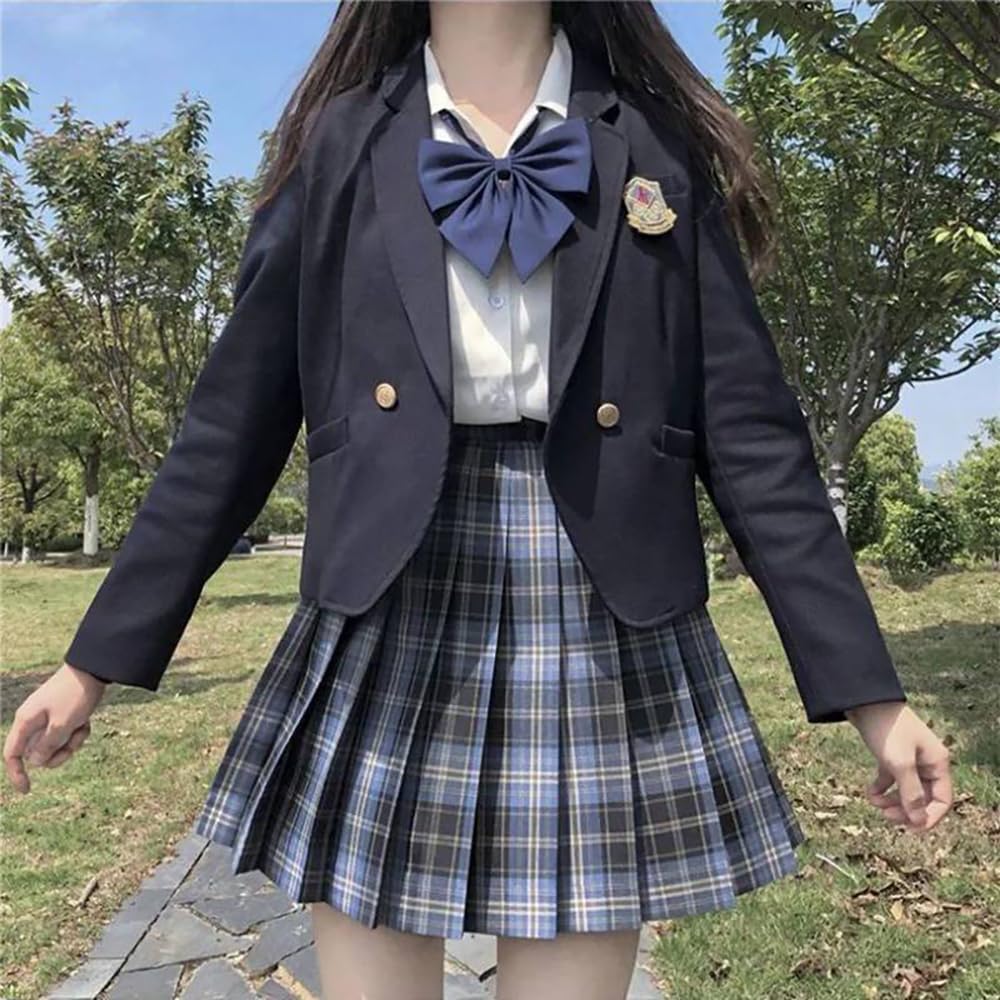 High School Girl School Sailor JK High School High School 5 Piece Ribbon Check School Matching Graduation Halloween Cosplay [cnstone] Uniform,