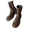 Grape Mother Winter New Pleated Stacking Boots Casual Style Korean Version Knight Boots Comfortable Soft Leather Retro Short Boots