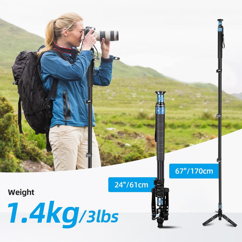 SIRUI Camera Monopod with Feet Aluminum Travel Video Monopod with Detachable Base Slim and Light Weight Max Load 26 Lbs Panoramic Pan 4 Sections for