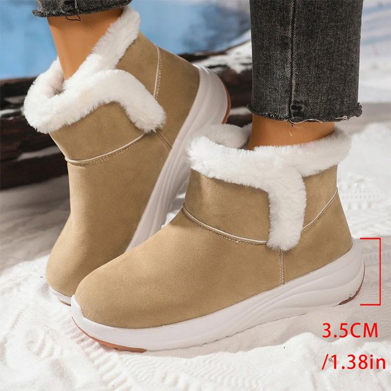 Stivali da Neve Corti Caldi in Peluche Moda Invernale Donna Taglie Forti Stivali da Neve con Plateau Donna Moda Camoscio Sintetico Antiscivolo Scarpe in Cotone Mujer