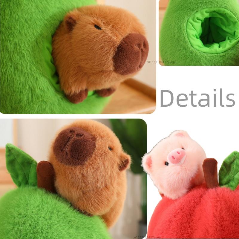 Stuffed Capybara Plushie In Avocado Cushion Soft Fuzzy Plush Pig Hiding In Apple Plush Capibara Toy Throw Pillow Birthday Gift