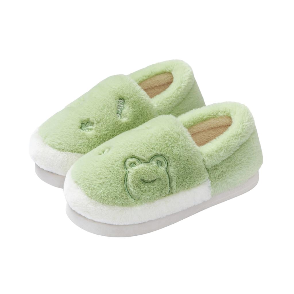 Bao root stepping on shit feeling home cotton slippers autumn and winter warm thick bottom velvet couple bedroom wool slippers