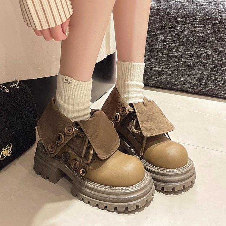 Martin Boots Women's 2025 New Retro Button Big Yellow Boots Tooling Boots Platform Muffin Locomotive Women's Shoes High Heel Thick Heel