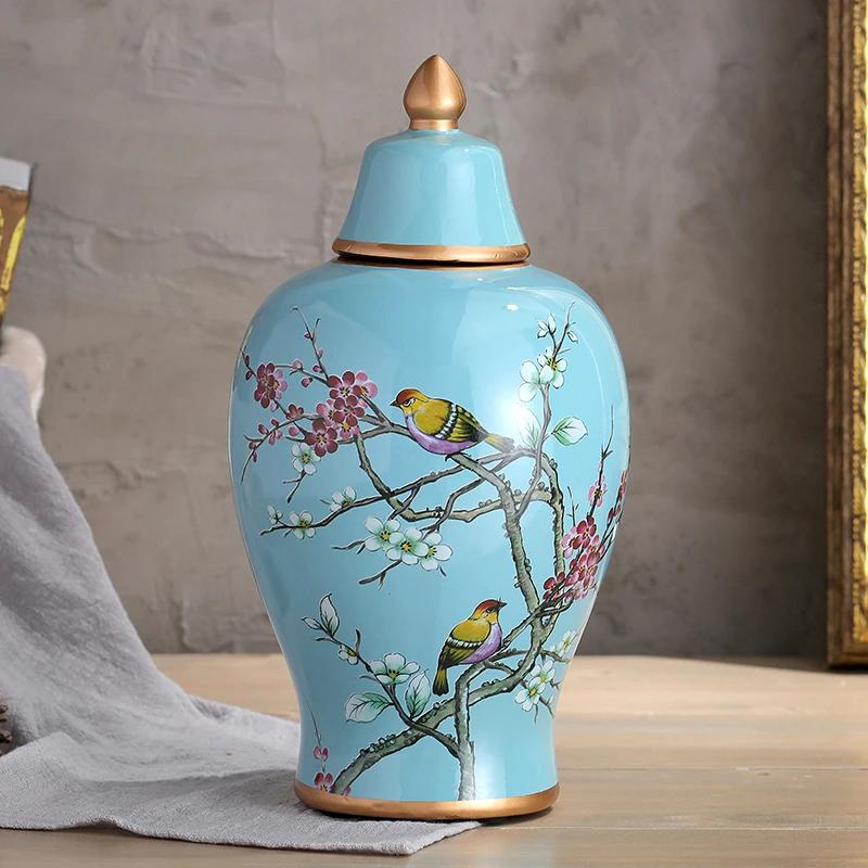 Malované keramické vázy Ozdoby Klasické květiny a ptáci Vázy Víceúčelové Starožitné porcelánové úložné nádoby Rustikální domácí dekorace