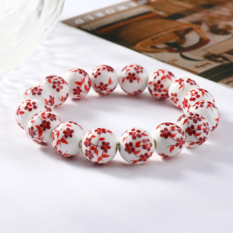 Ceramic beaded flower bracelet women's retro medium and high-end sense simple Jingdezhen bracelet.