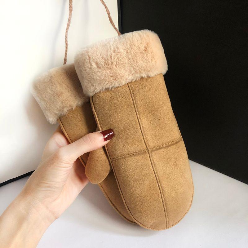 

Women s Winter Cute K-style Student Halter Suede Fleece-lined Thickening Thermal Windproof Cycling Mittens Khaki One size